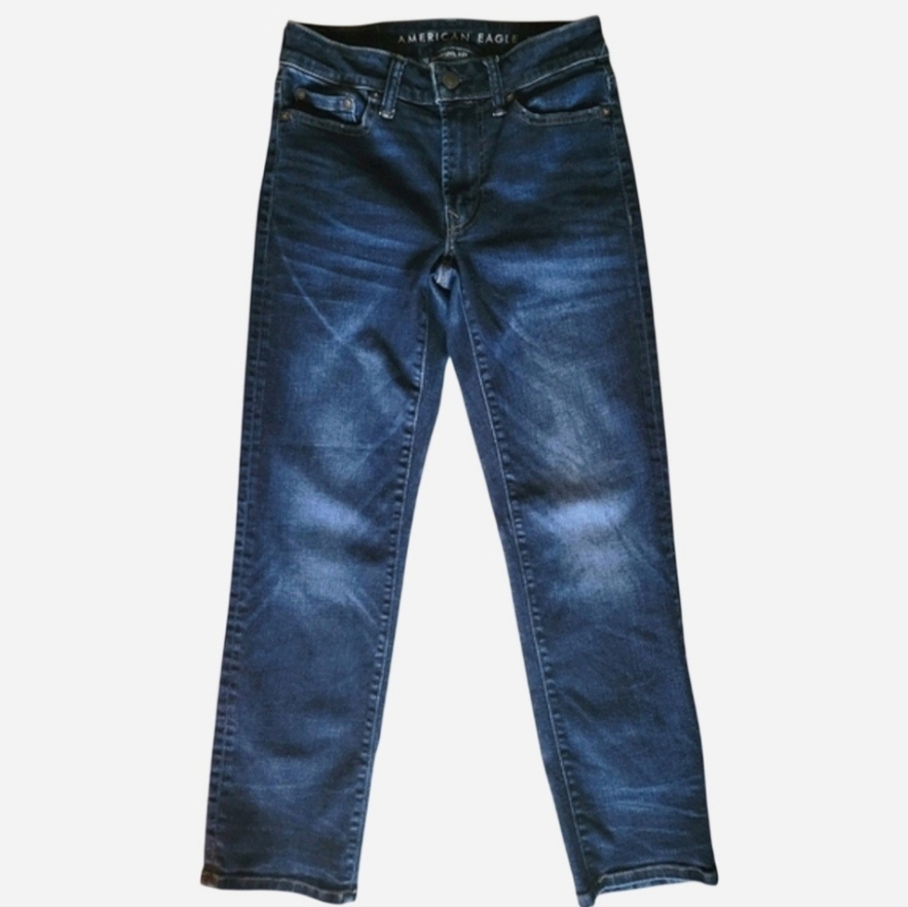 AEO Mens Straight Leg Denim Jeans Dark Medium Blue Wash 26 X 28